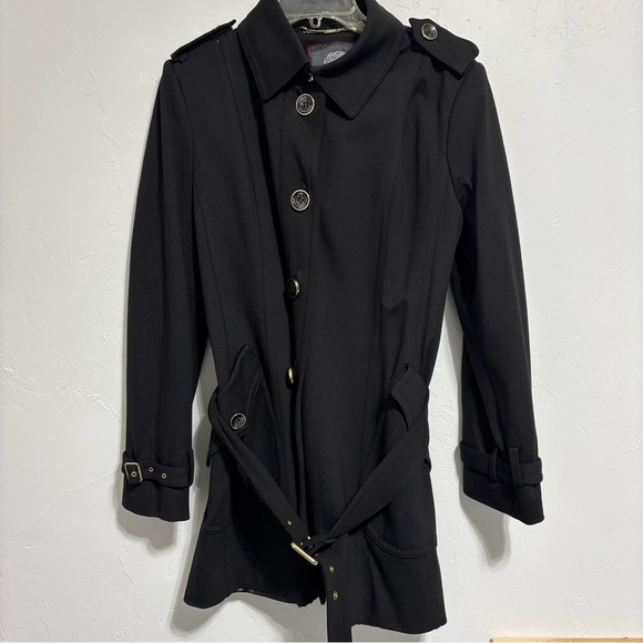 Vince Camuto Women's XL Black Fitted Car Coat Overcoat Trench Button Front Belt - Picture 1 of 10